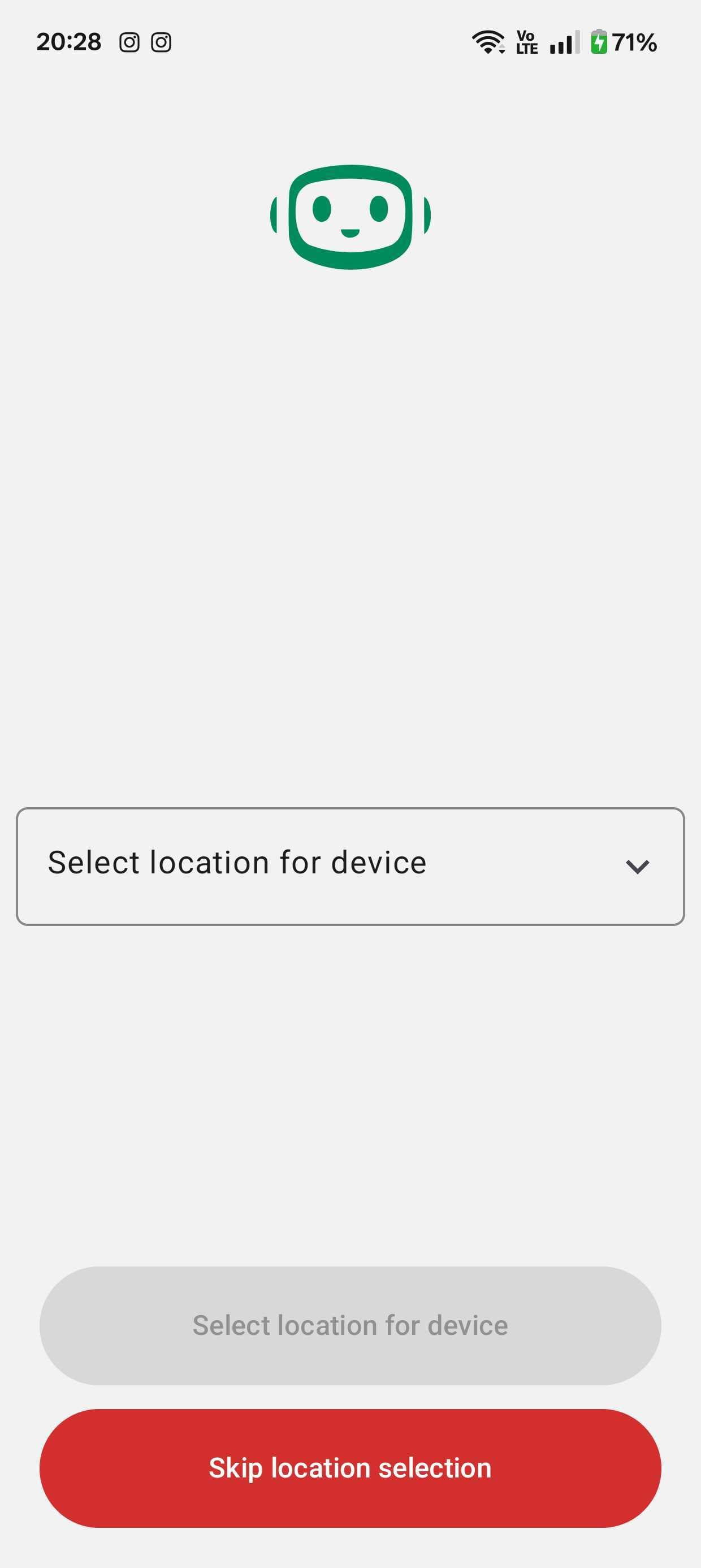 Select location for device or skip